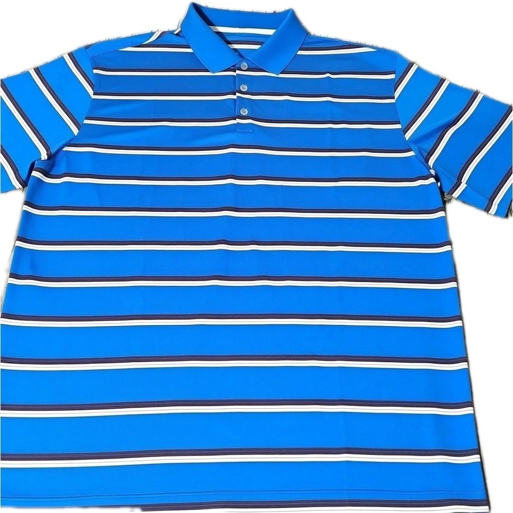 Nike Polo Shirt Mens 2XL Blue Striped Dri-Fit Tour Performance Short Sleeve